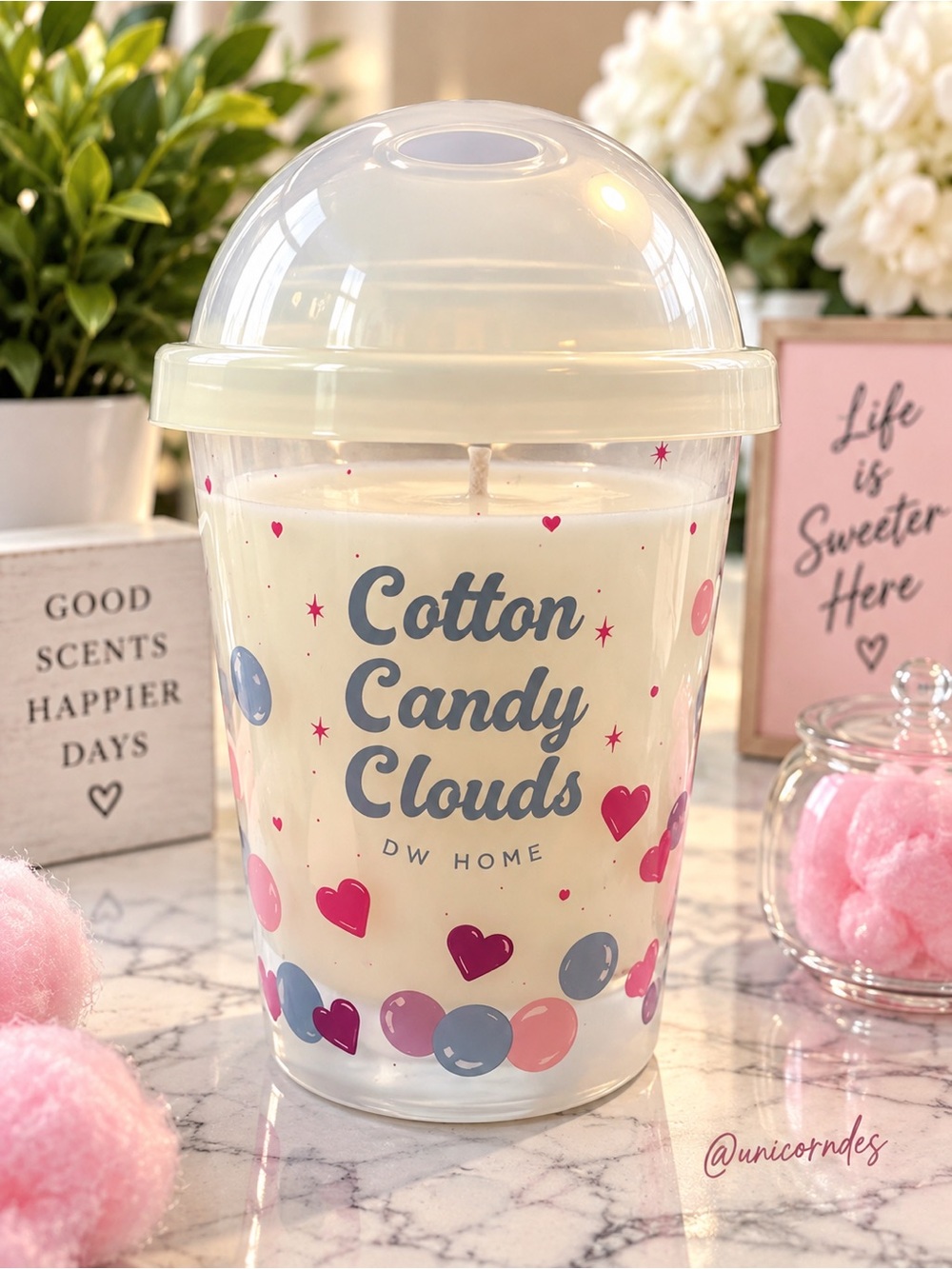 NEW DW Home Cotton Candy Clouds Candle 11.4 oz | Never Burned | Novelty Cup